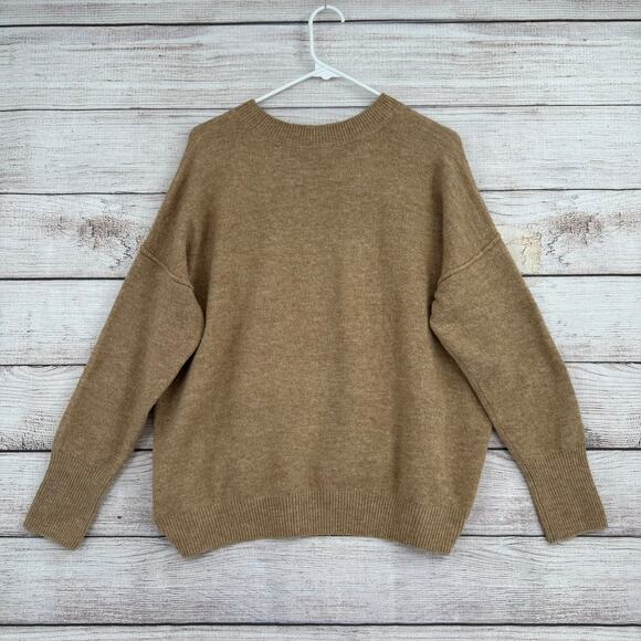 Vince Camuto Crewneck Rough Seam Boxy Sweater Womens Medium Beige Tan - Picture 2 of 11